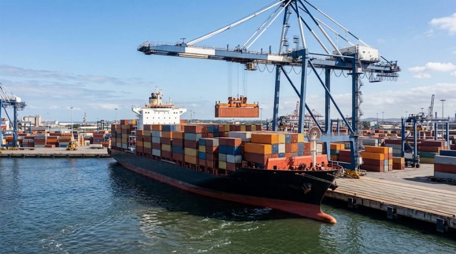 Navio porta-contêineres em terminal
